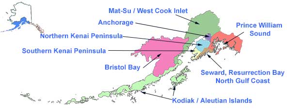 Alaska state map showing Regulatory Areas in Southcentral