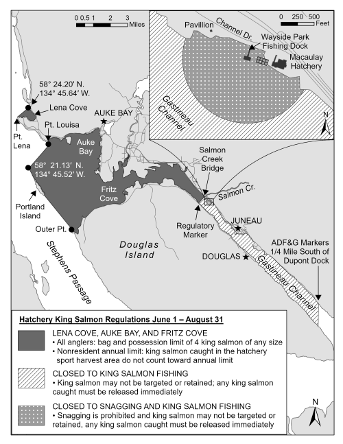 Map of Hatchery King Salmon Regulations - Juneau