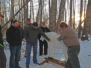 Students evaluating shot placement on model