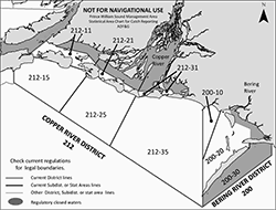Map showing commercial fishing areas in the Copper River District.