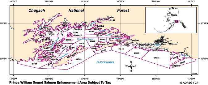map of Prince William Sound salmon enhancement area