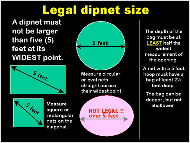 Graphic showing legal dipnet dimensions
