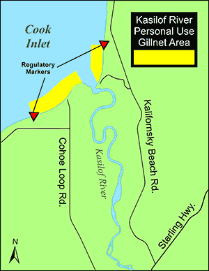 map showing Kasilof personal use gillnet fishing areas