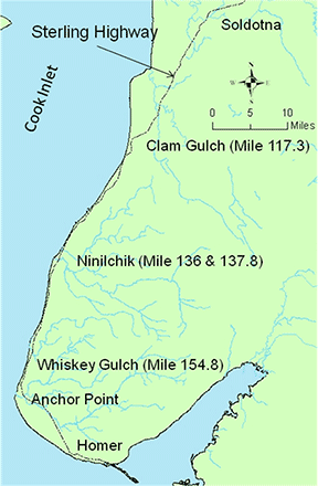 sign showing fishing access point for Seldovia Lagoon
