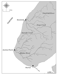 map of freshwater streams in Lower Cook Inlet area