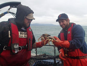 Photo of James Osga sampling crab