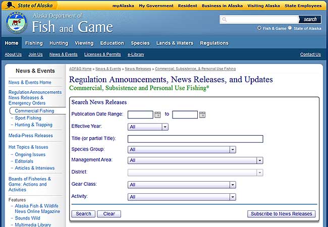 Commercial Fisheries News Release System