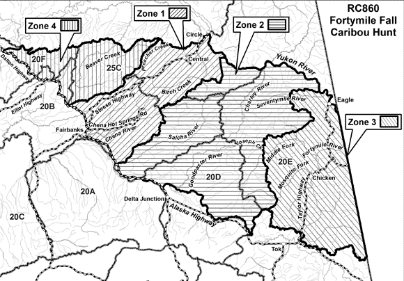 Fortymile caribiou hunting zones map