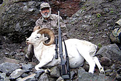 Photo of a successful Dall Sheep hunter.