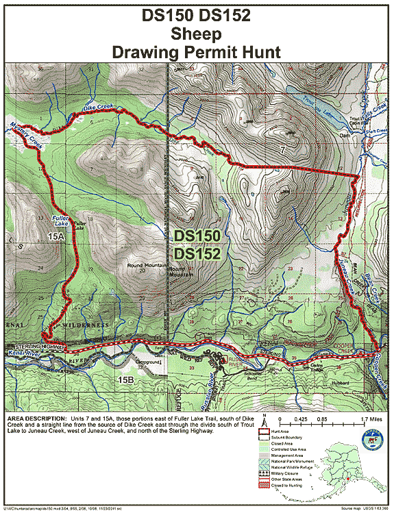 Map of sheep hunt number ds150