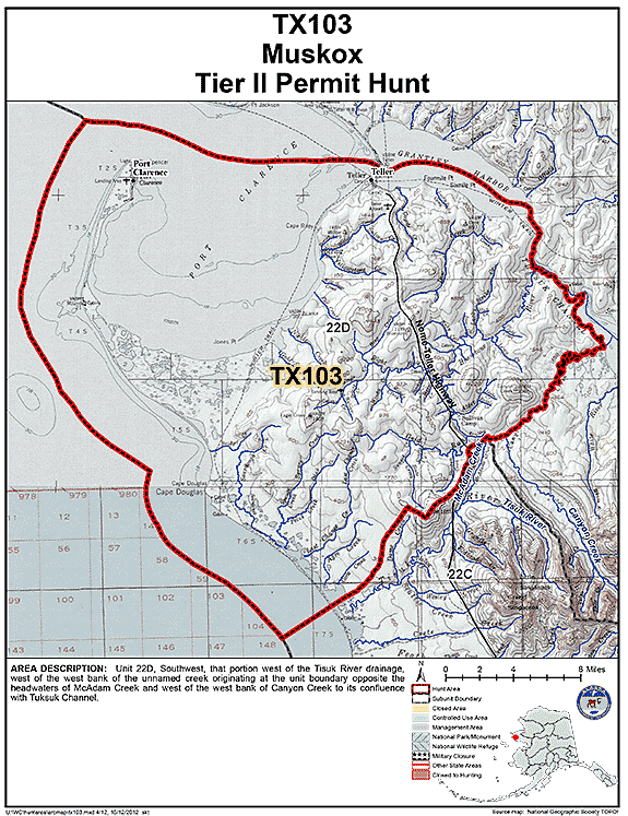Map of muskox hunt number tx103
