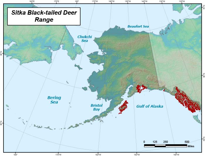 Range map of Sitka Black-tailed Deer in Alaska