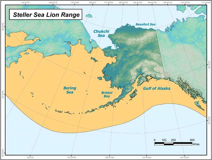 Range map of Steller Sea Lion in Alaska