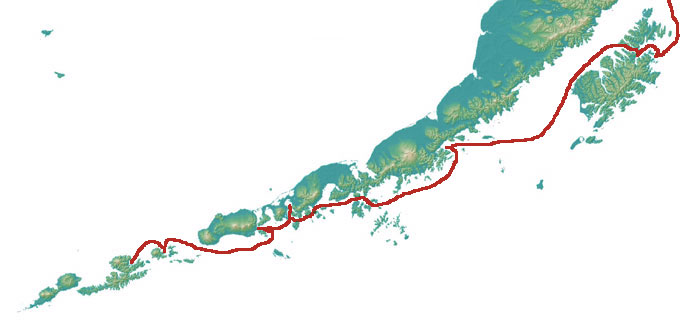 Map of Alaska Peninsula and Aleutian Islands