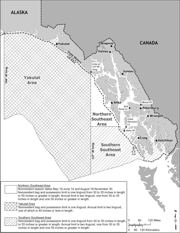 Southeast Alaska 2025 Lingcod Sport Fishing Regulations for the Petersburg and Wrangell Areas
