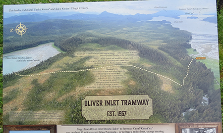 Tram route sign  Oliver Inlet is to the left Seymour Canal to the right