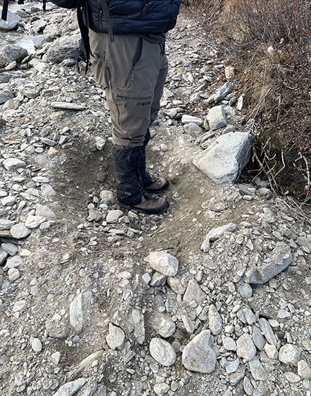 Standing in a bear bed There were two of these shallow round depressions dug into the gravel bar below the bluff These bear beds indicated that the bears had been using this area for a while as a feeding site
