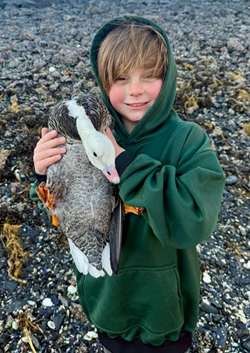 Ducks Unlimited Volunteer Anthony Tally with a newly banded Emperor Goose Photos courtesy Tasha DiMarzio