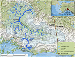 Sampling locations for the Chinook salmon smolt and adult abundance studies on the Copper River.