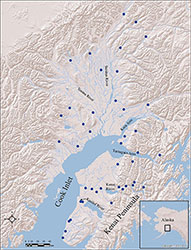 Map of Cook Inlet Chinook salmon baseline collection locations.