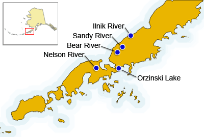 Alaska Peninsula weir locations map