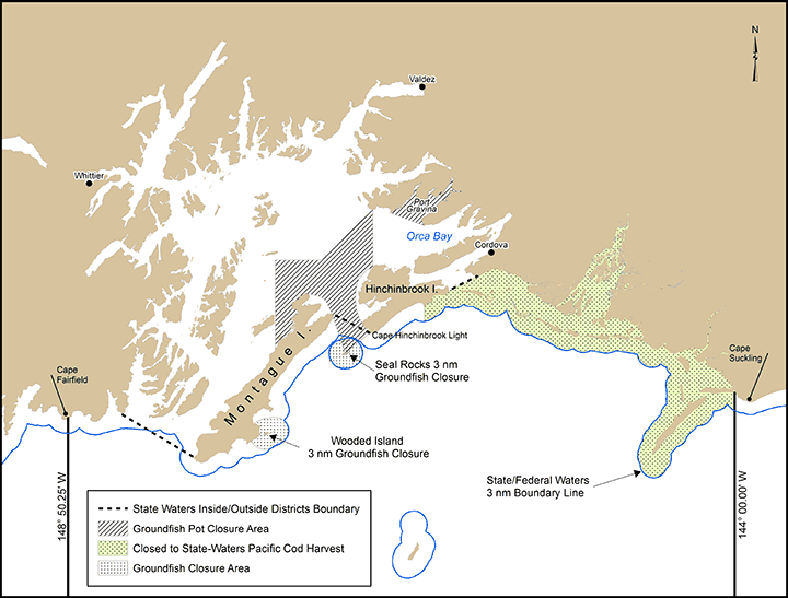 Prince William Sound Groundfish Closure Areas map