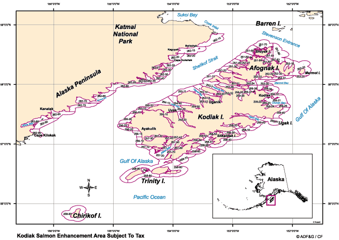 map of Kodiak salmon enhancement area
