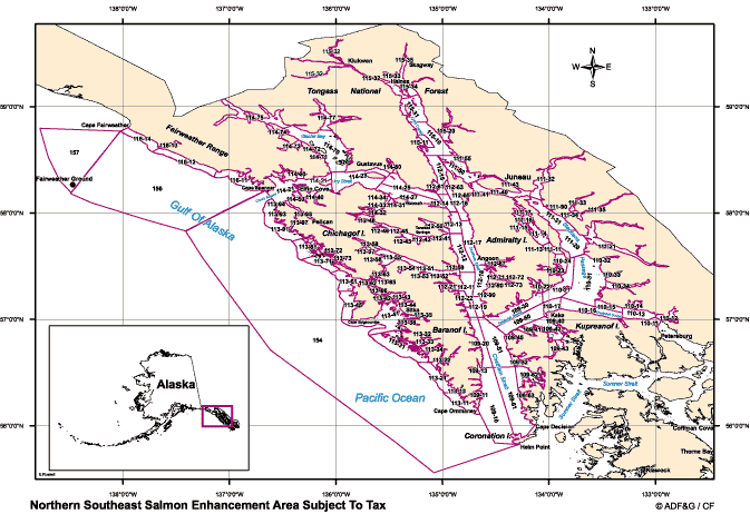 map of Northern Southeast Alaska salmon enhancement area