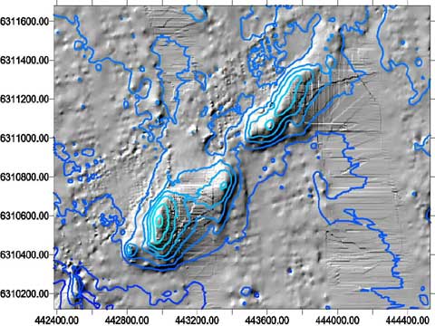 Pinnacles sun shaded bathymetry map