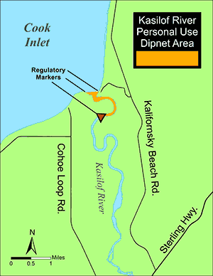 map showing Kasilof personal use dip net fishing areas