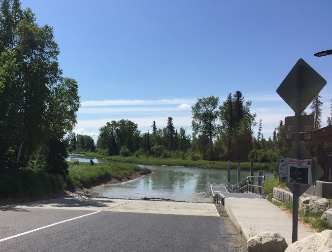 Road leading into water boat launch
