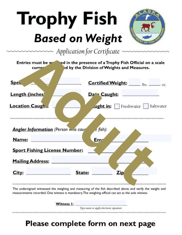 Preview of Adult Trophy Fish Affidavit Based on Weight