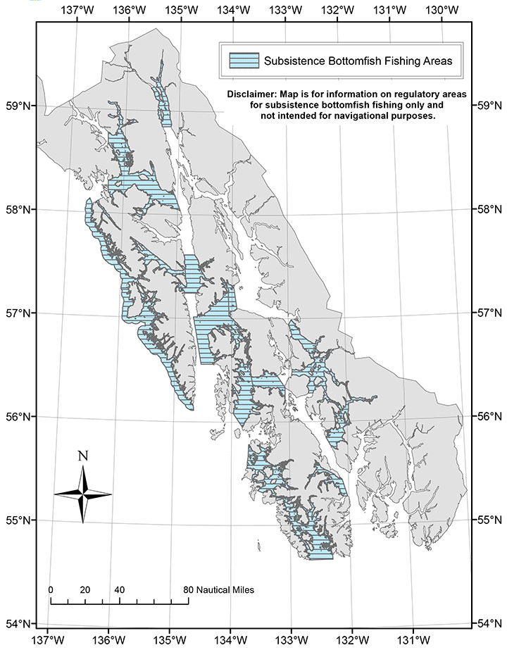 Subsistence Bottomfish Fishing Areas map