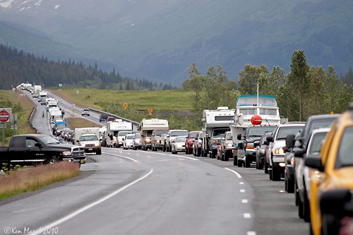 traffic backs up on the Seward Highway when motorists spot wildlife. Copyright Ken Marsh, ADF&G