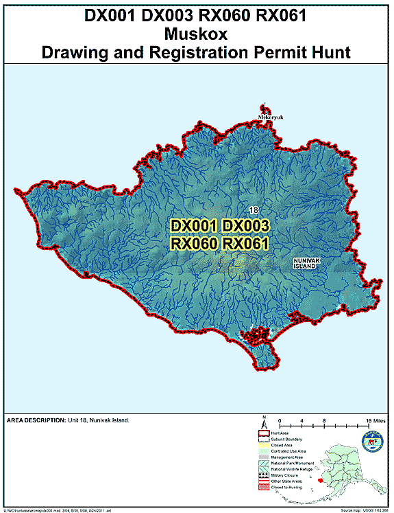 Map of muskox hunt number dx001