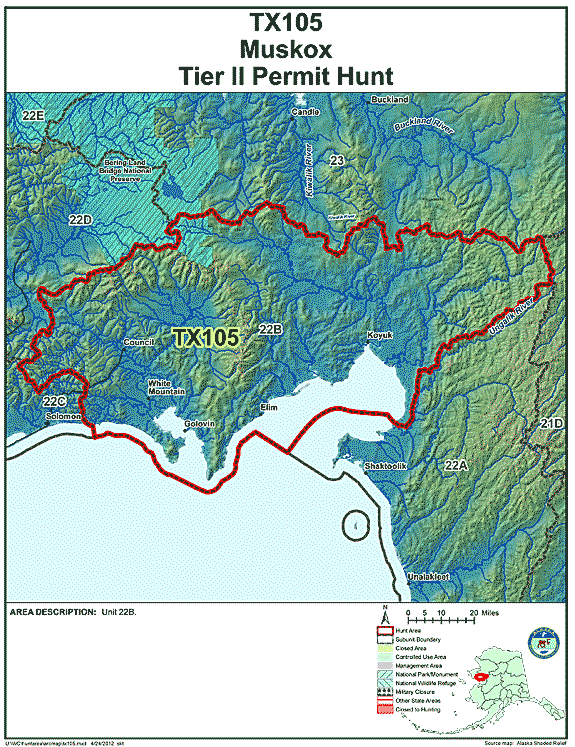 Map of muskox hunt number tx105