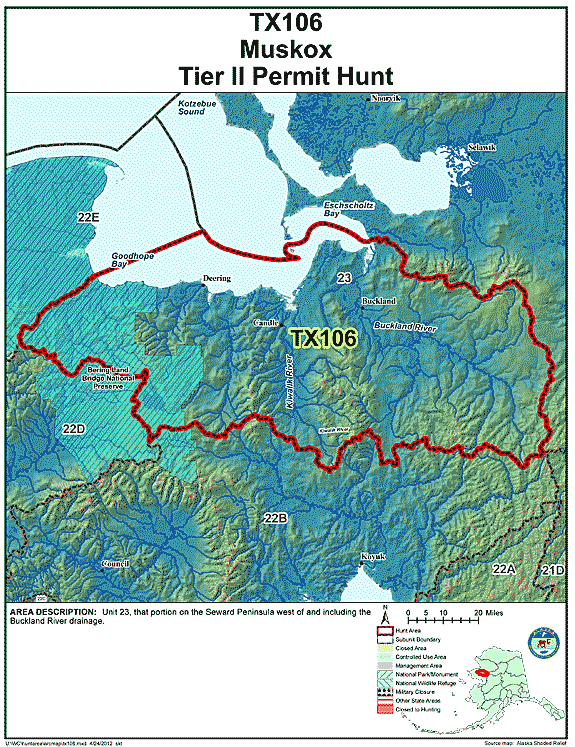 Map of muskox hunt number tx106