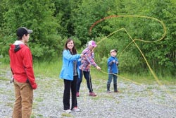 Practicing casting fishing line