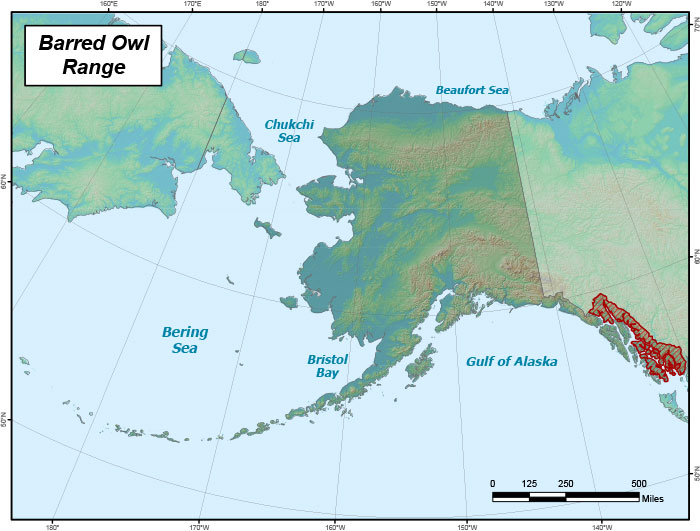 Range map of Barred Owl in Alaska
