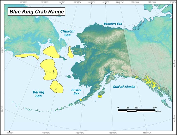 Range map of Blue King Crab in Alaska