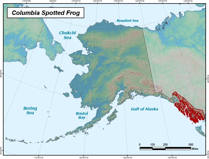 Range map of Columbia Spotted Frog in Alaska