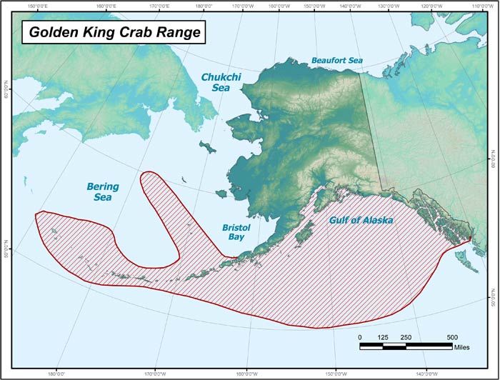 Range map of Golden King Crab in Alaska