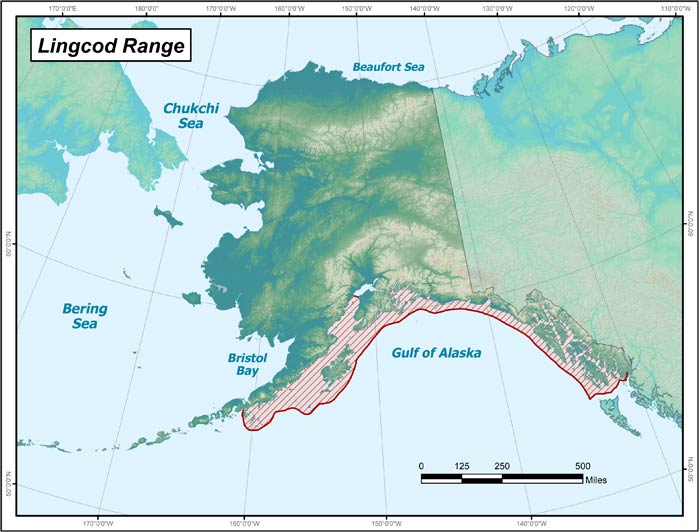 Range map of Lingcod in Alaska