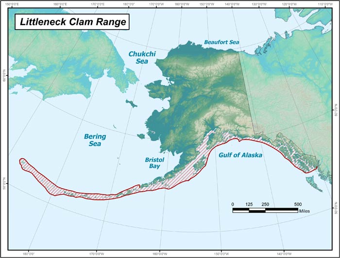 Range map of Littleneck Clam in Alaska