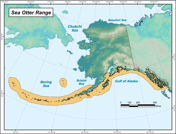 Range map of Northern Sea Otter in Alaska