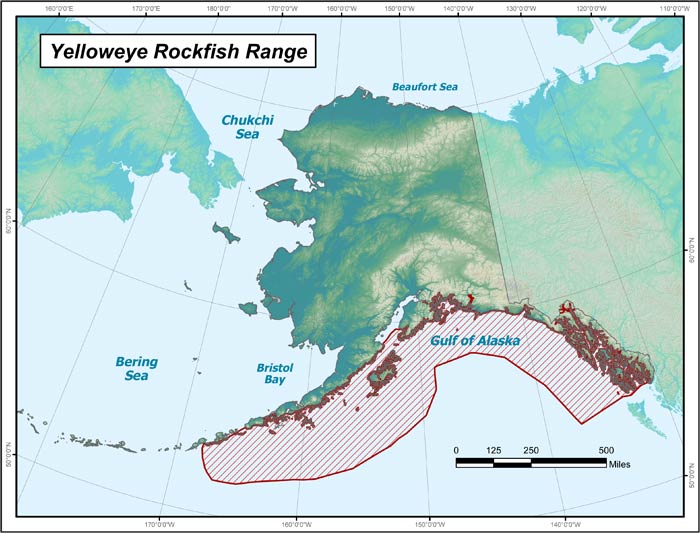 Range map of Yelloweye Rockfish in Alaska